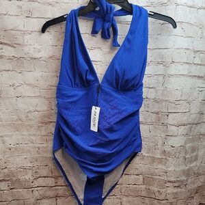 aimage halter one piece bathing suit swimsuit large blue nwt